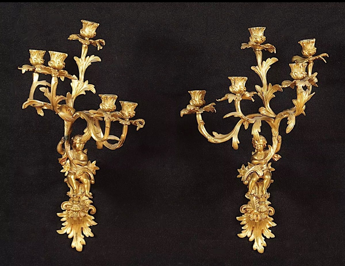 Paire d'appliques en bronze doré-photo-3