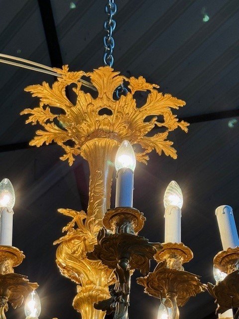 Grand lustre en bronze doré à 16 lumières-photo-2