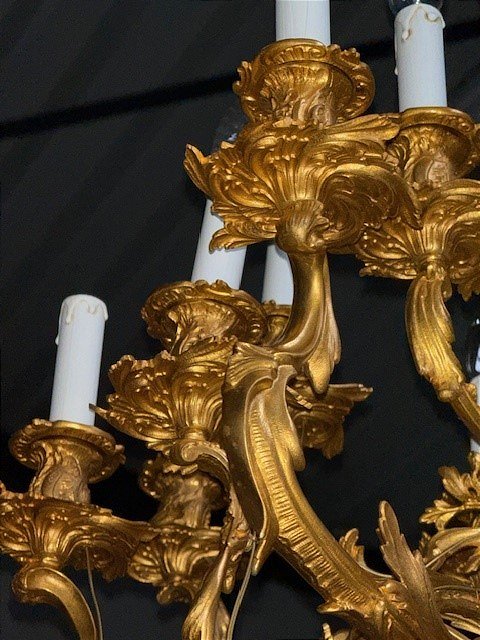 Grand lustre en bronze doré à 16 lumières-photo-2