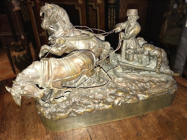 Russian Troika Bronze Sculpture-photo-4