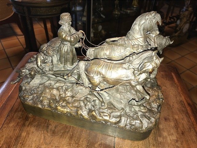 Russian Troika Bronze Sculpture