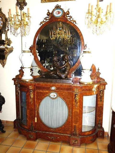 Dressoir et miroir en bois de rose et porcelaine de Sèvres-photo-6
