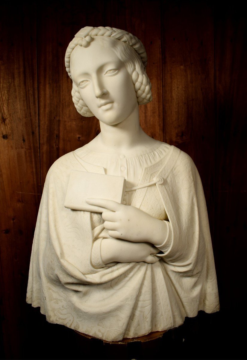 Florentine Bust Made Of Carrara Marble 