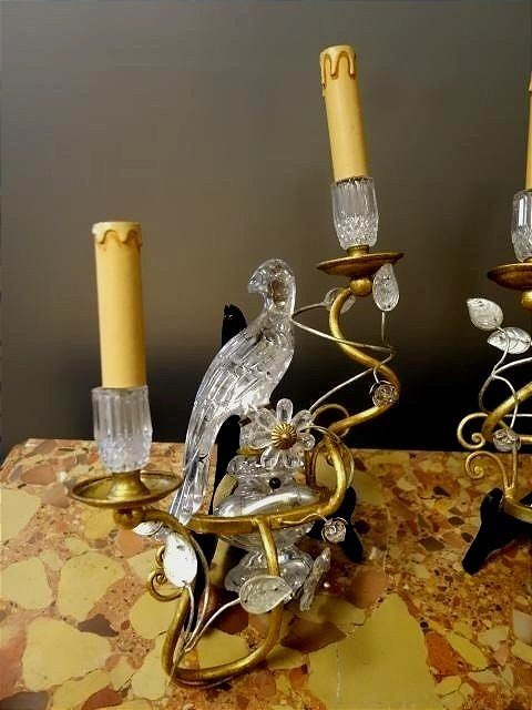Pair Of Wall Sconces Featuring Parrots-photo-3