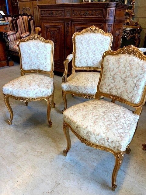 Salon de style Louis XV en bois doré-photo-2