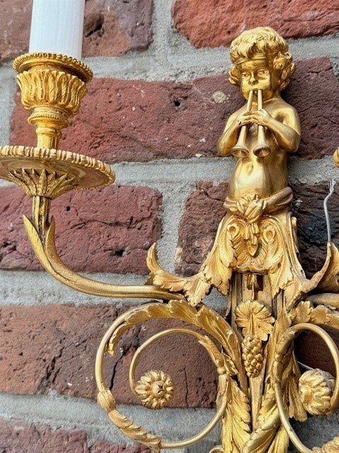 Paire d'appliques en bronze doré-photo-3