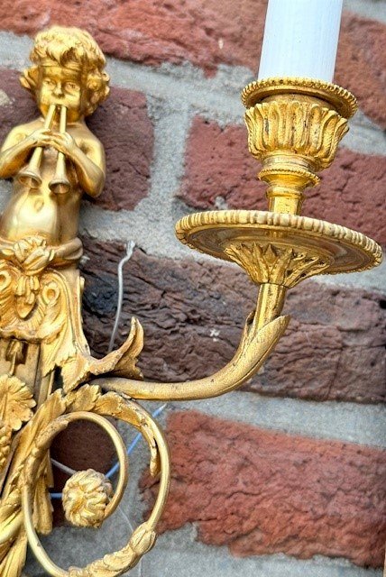 Paire d'appliques en bronze doré-photo-4
