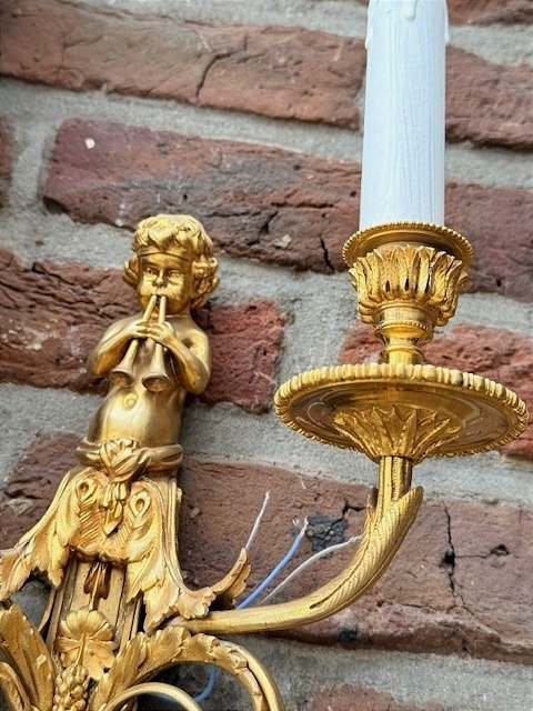 Paire d'appliques en bronze doré-photo-4