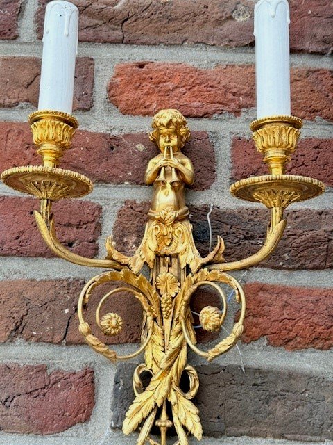 Paire d'appliques en bronze doré-photo-6