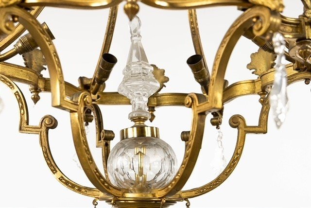 Lustre "cage" en bronze doré et cristal-photo-1