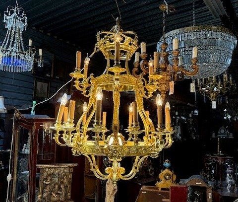 Large Chandelier / Gilded Bronze Lantern-photo-1