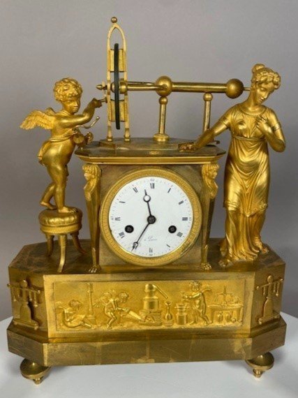 Rare pendule Empire figurant "la découverte de l'électricité statique-photo-4
