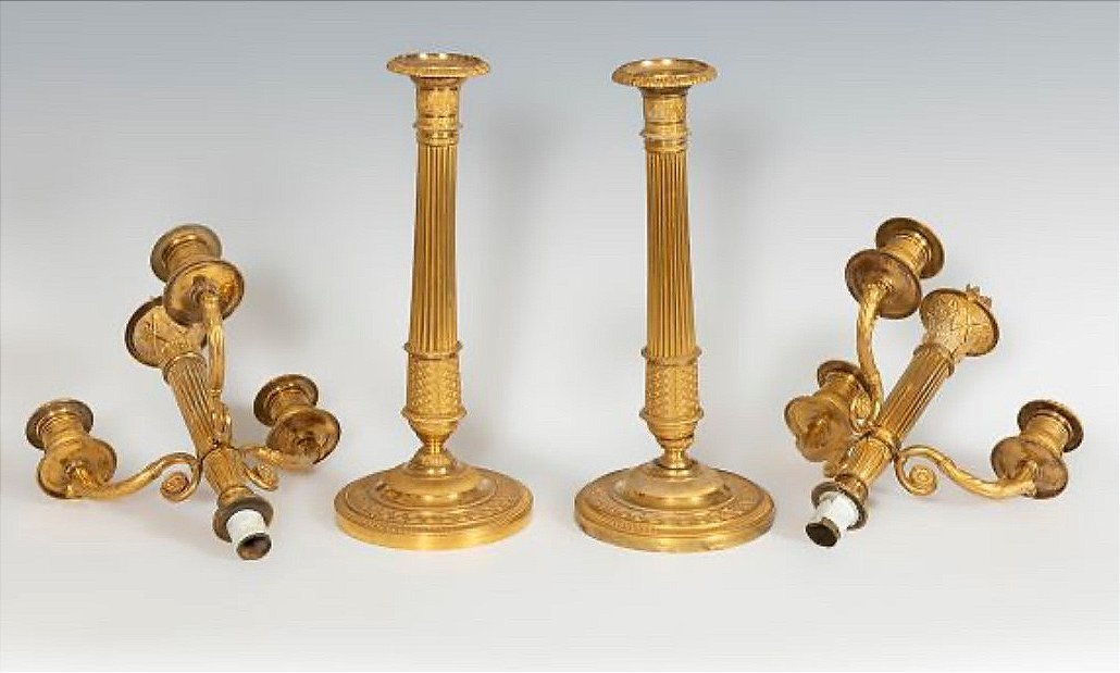 Pair Of Empire-era Candlesticks -photo-2