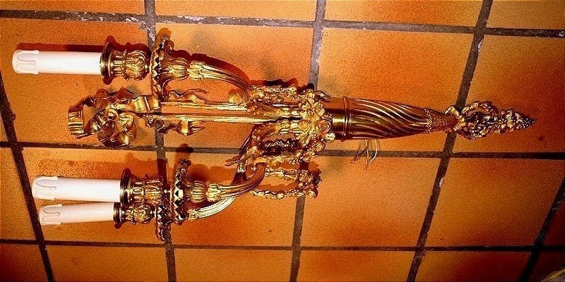 Large Pair Of Gilded Bronze Wall Sconces-photo-2