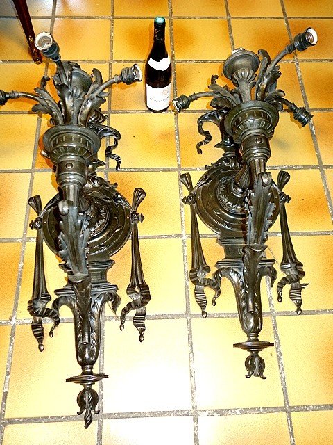 A Pair Of Palatial Size Bronze Sconces