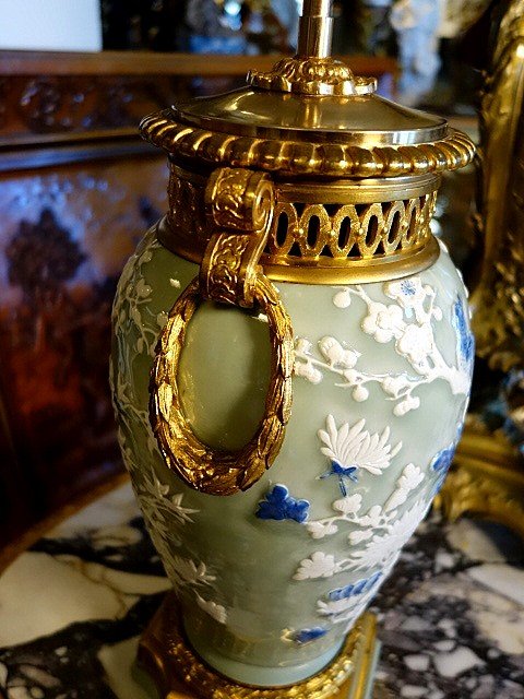 Paire De Lampes En Porcelaine De Celadon-photo-2