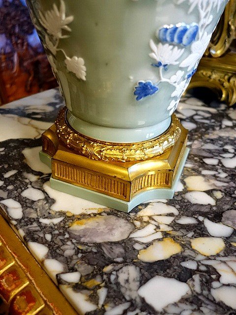 Paire De Lampes En Porcelaine De Celadon-photo-3