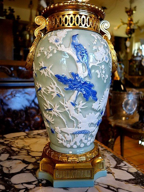 Paire De Lampes En Porcelaine De Celadon-photo-5