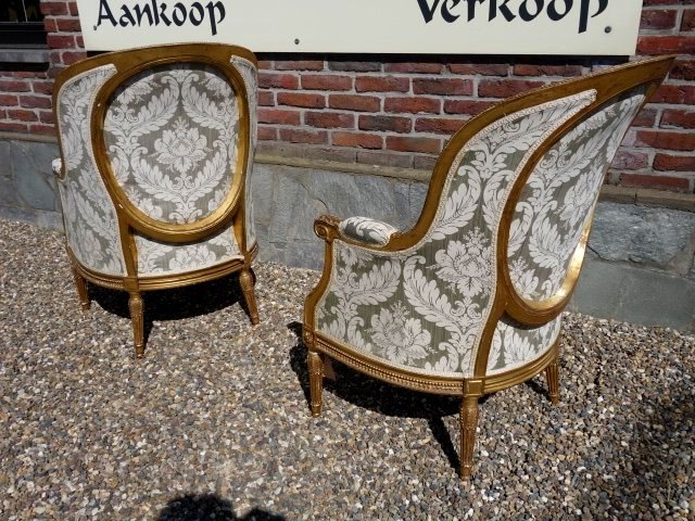 Pair Of Bergères And Its Matching Stool-photo-3