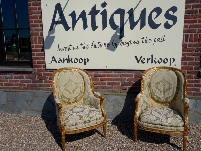 Pair Of Bergères And Its Matching Stool-photo-7