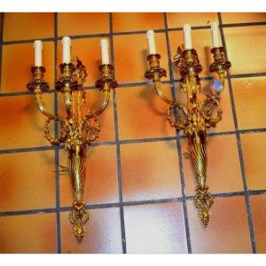 Large Pair Of Gilt Bronze Sconces