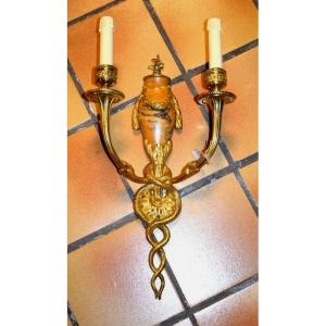 Set Of Four Sconces In Bronze And Marble