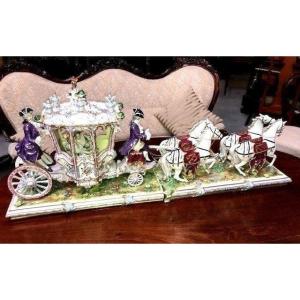 Palatial Size Porcelain Horse Carriage