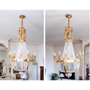 Pair Of Palatial Size "mongolfière" Chandeliers 