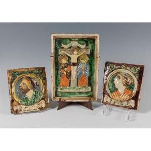 Lot de 3 carreaux de poêle du XVIe siècle