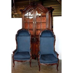 French Pair Of Confessional Armchairs From The Napoleon III Period