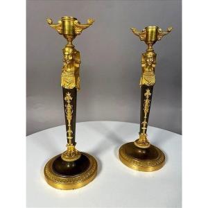 Paire de flambeaux Empire 