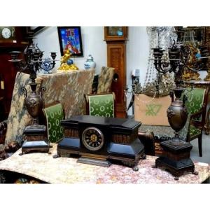 Garniture de cheminée en bronze et marbre