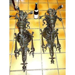 Pair Of Giant Wall Sconces In Bronze