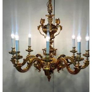 Louis XIV-style Chandelier In Gilded Bronze