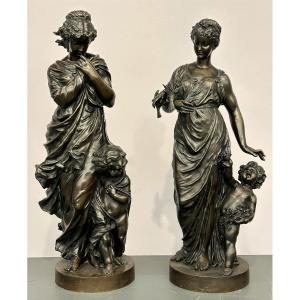 Pair Of Patinated Bronze Sculptures.