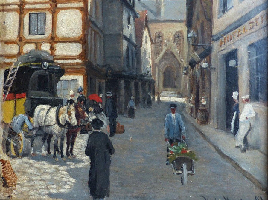 19th Century School, The Streets Of Saint-brieuc By Victor Mouton-photo-3