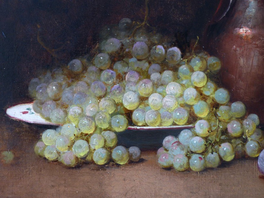 Still Life With Grapes And Plums By Léon Charles Huber (1858-1928)-photo-2