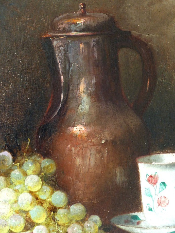 Still Life With Grapes And Plums By Léon Charles Huber (1858-1928)-photo-4