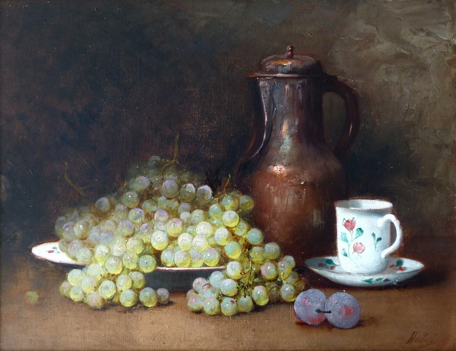 Still Life With Grapes And Plums By Léon Charles Huber (1858-1928)