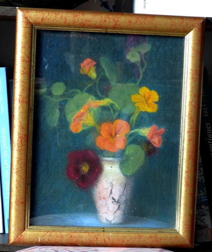 Pastel début XXème, le vase de fleurs-photo-2