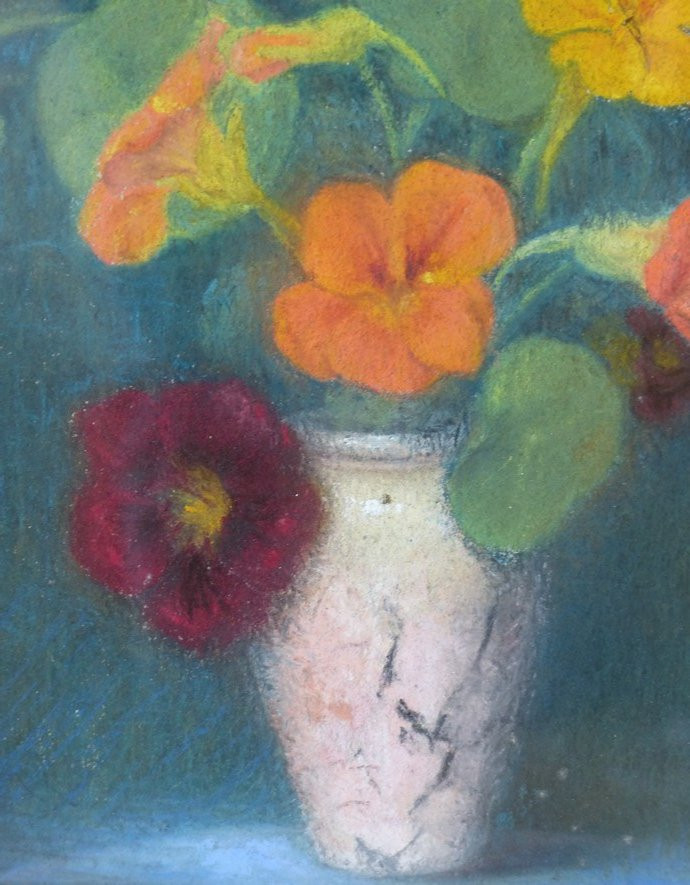Pastel début XXème, le vase de fleurs-photo-3
