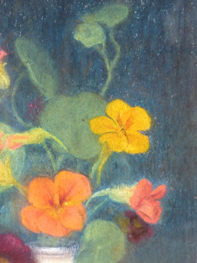 Pastel début XXème, le vase de fleurs-photo-4