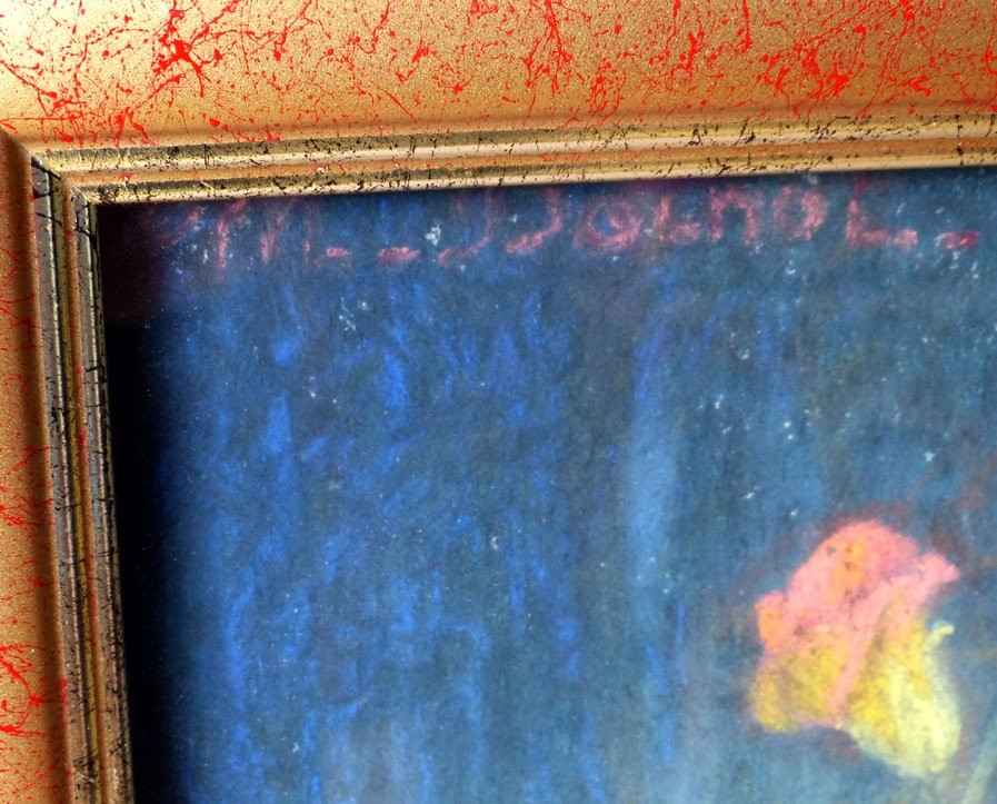 Pastel début XXème, le vase de fleurs-photo-2