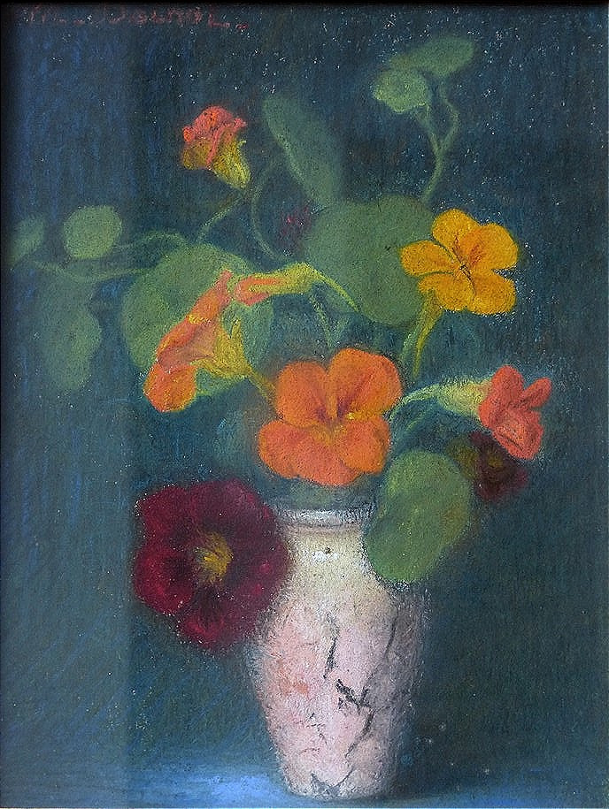 Pastel début XXème, le vase de fleurs