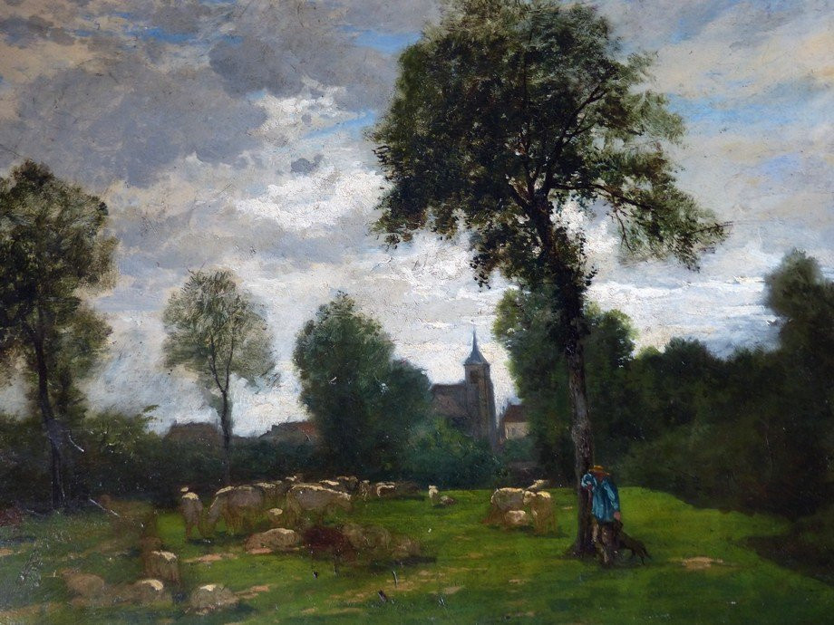 Ecole Française XIXème, berger et son troupeau-photo-3