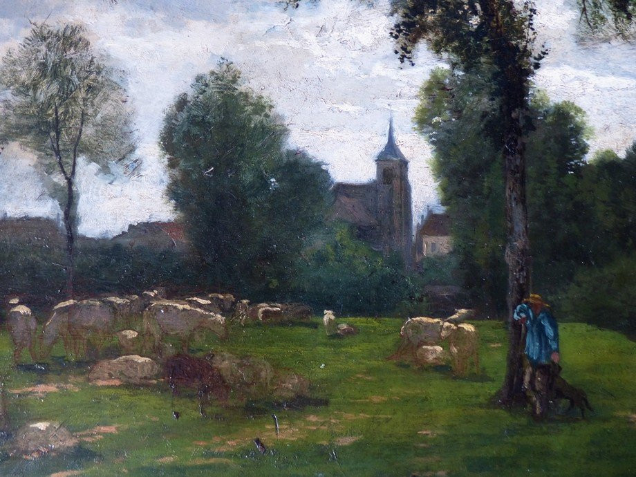 Ecole Française XIXème, berger et son troupeau-photo-4