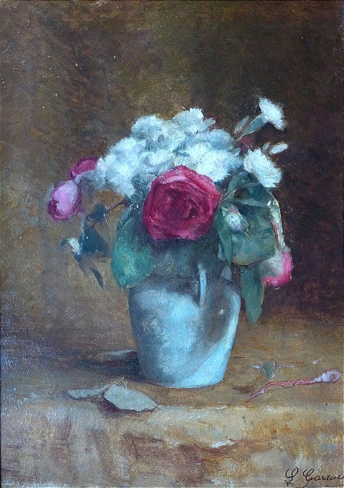 Bouquet de roses et oeillets par Léon Garraud