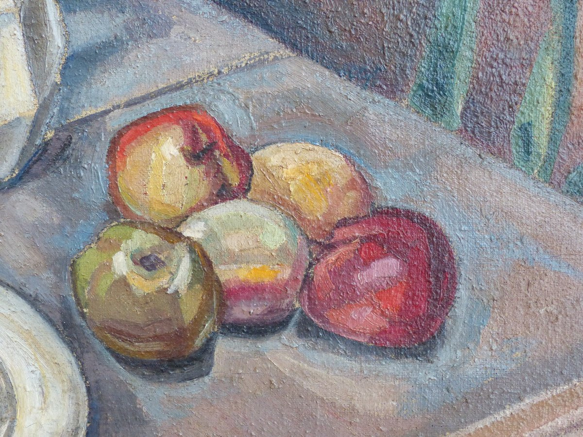 André Lemaitre, Nature morte aux Fleurs, pommes et raisins-photo-4