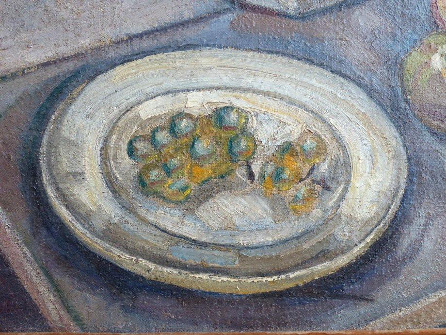 André Lemaitre, Nature morte aux Fleurs, pommes et raisins-photo-1