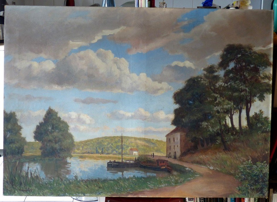 Raymond Rénefer (1879-1957),  Paysage de bord de Seine (grand format)-photo-2